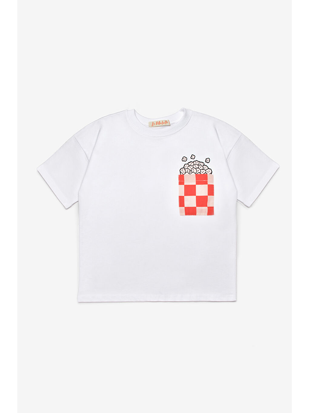 Kırmızı Popcorn Figürlü Dama Desenli Çocuk Tişört Şort İkili Takım - Cleo-1