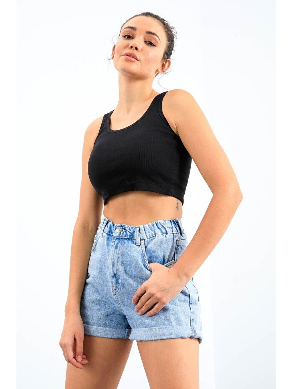 Haki Basic U Yaka 5li Paket Kadın Crop Top Atlet - 97162-4