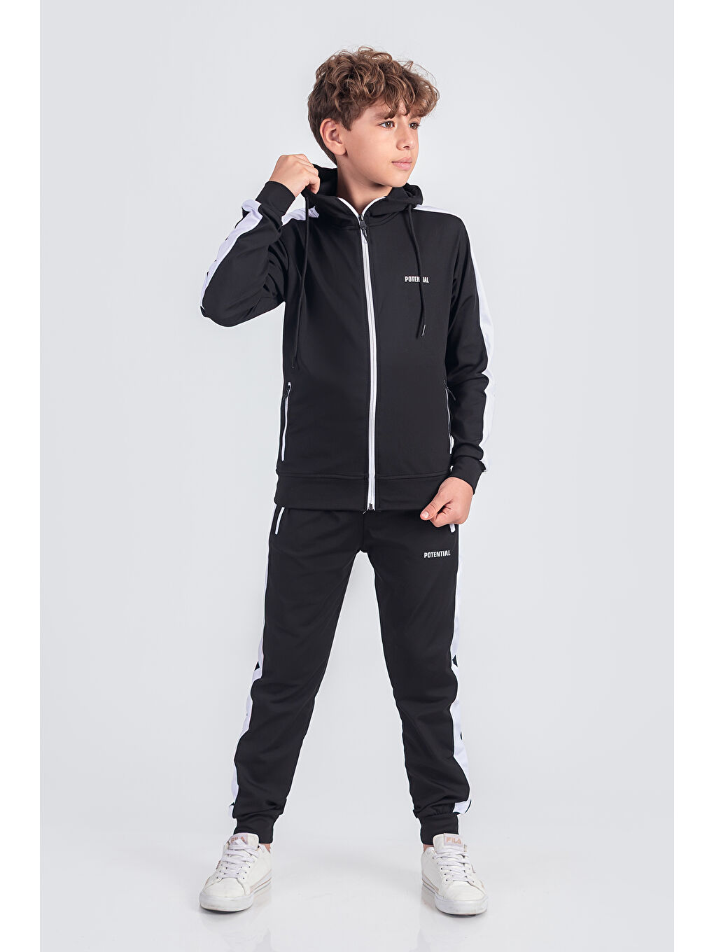 Siyah Kapüşonlu Dalkgıç Kumaş Eşofman Takımı Potential ESF2574-2