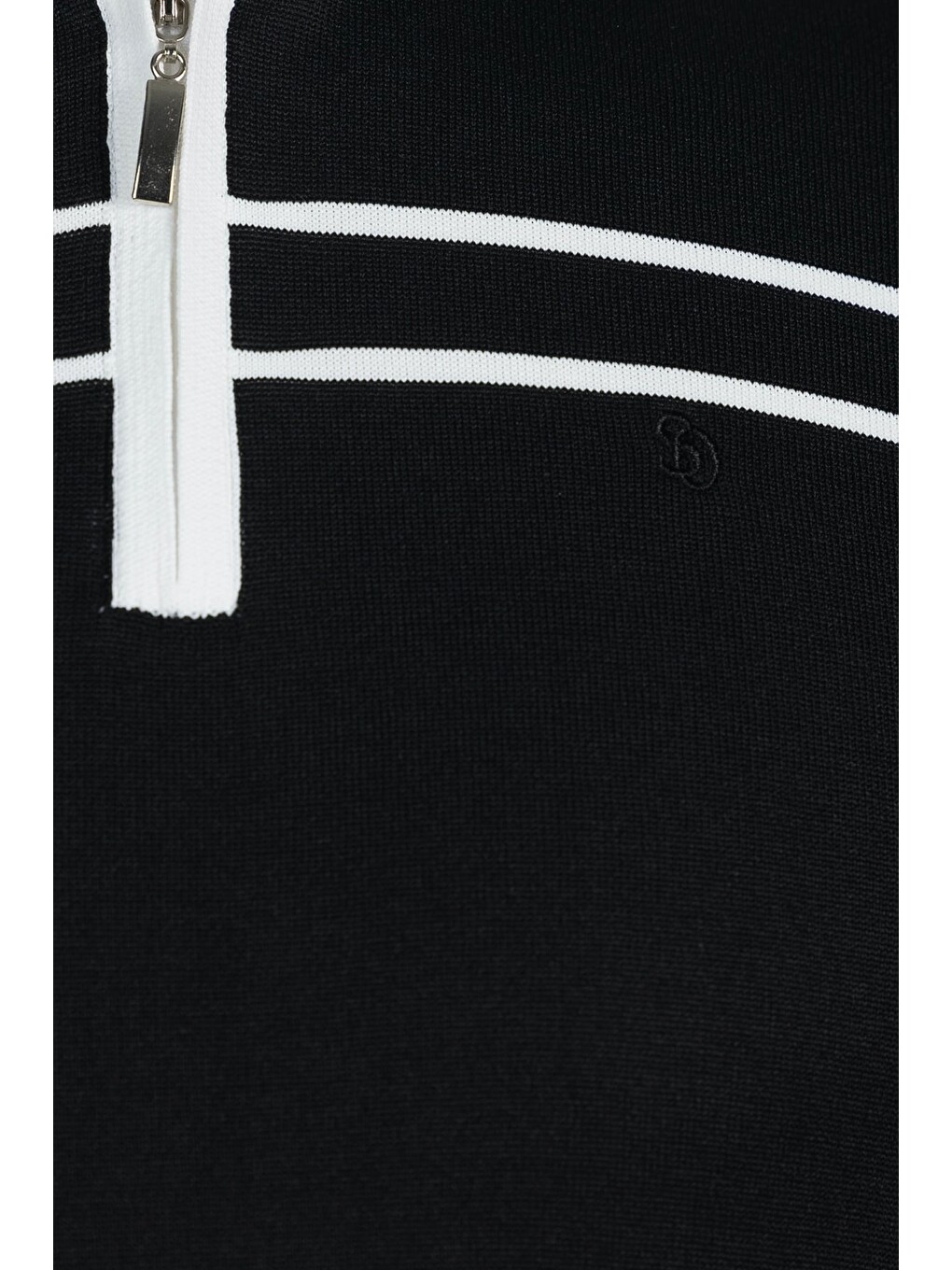 Siyah Regular Fit Fermuarlı Polo Yaka Örme Triko T-shirt-3