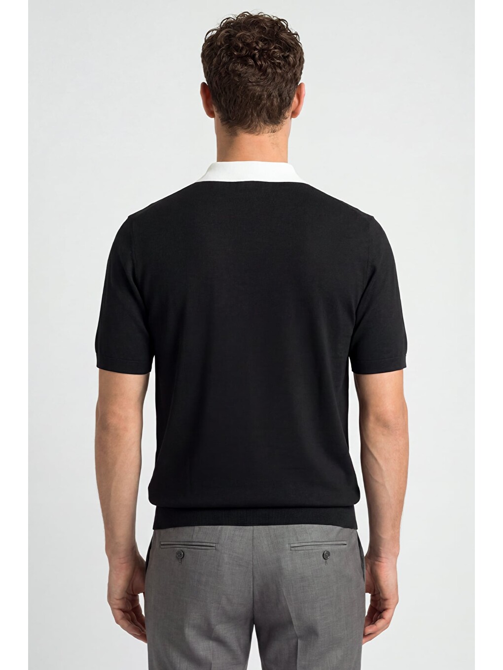 Siyah Regular Fit Fermuarlı Polo Yaka Örme Triko T-shirt-4