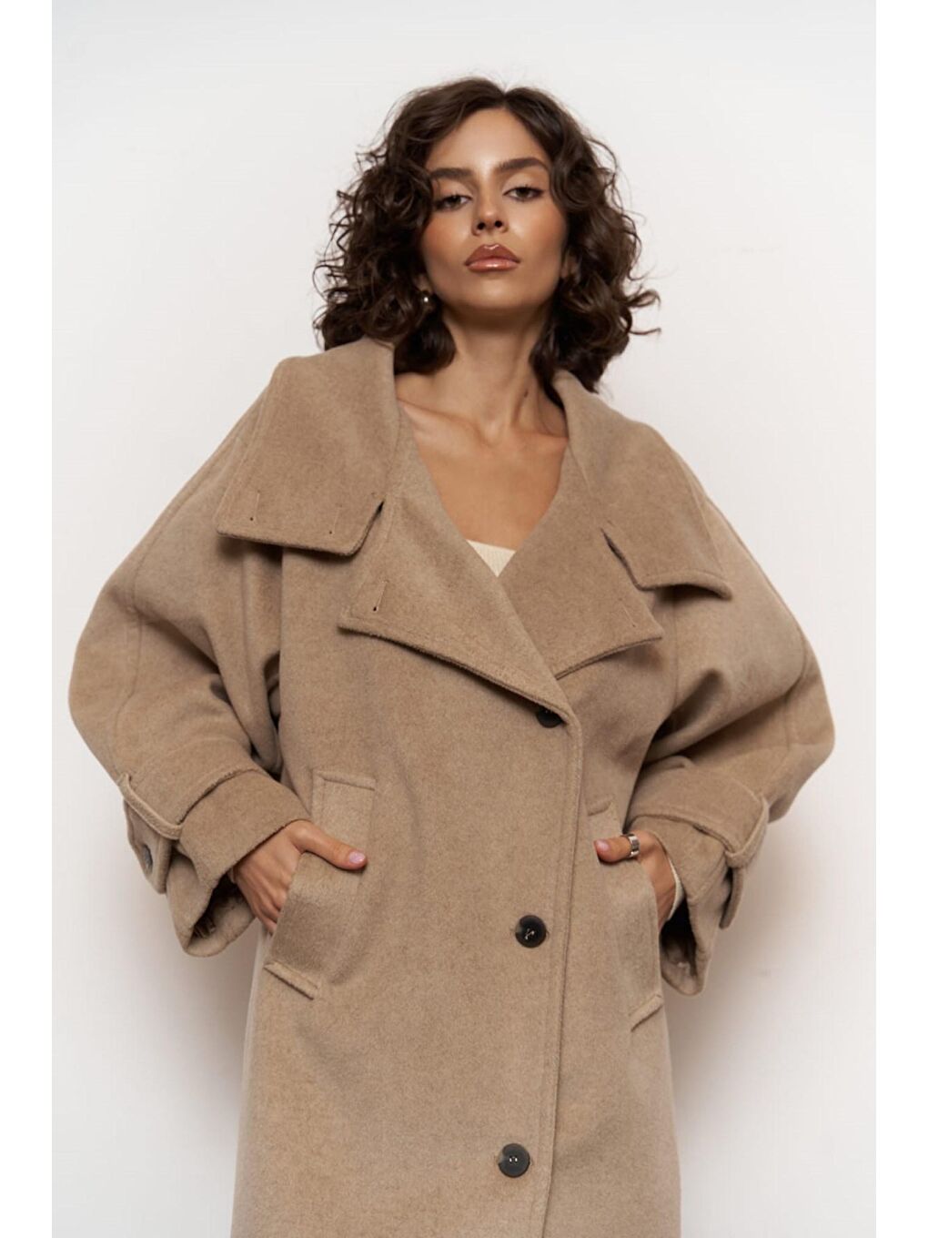 Bej Onyx Taupe Kaşe Kaban-2