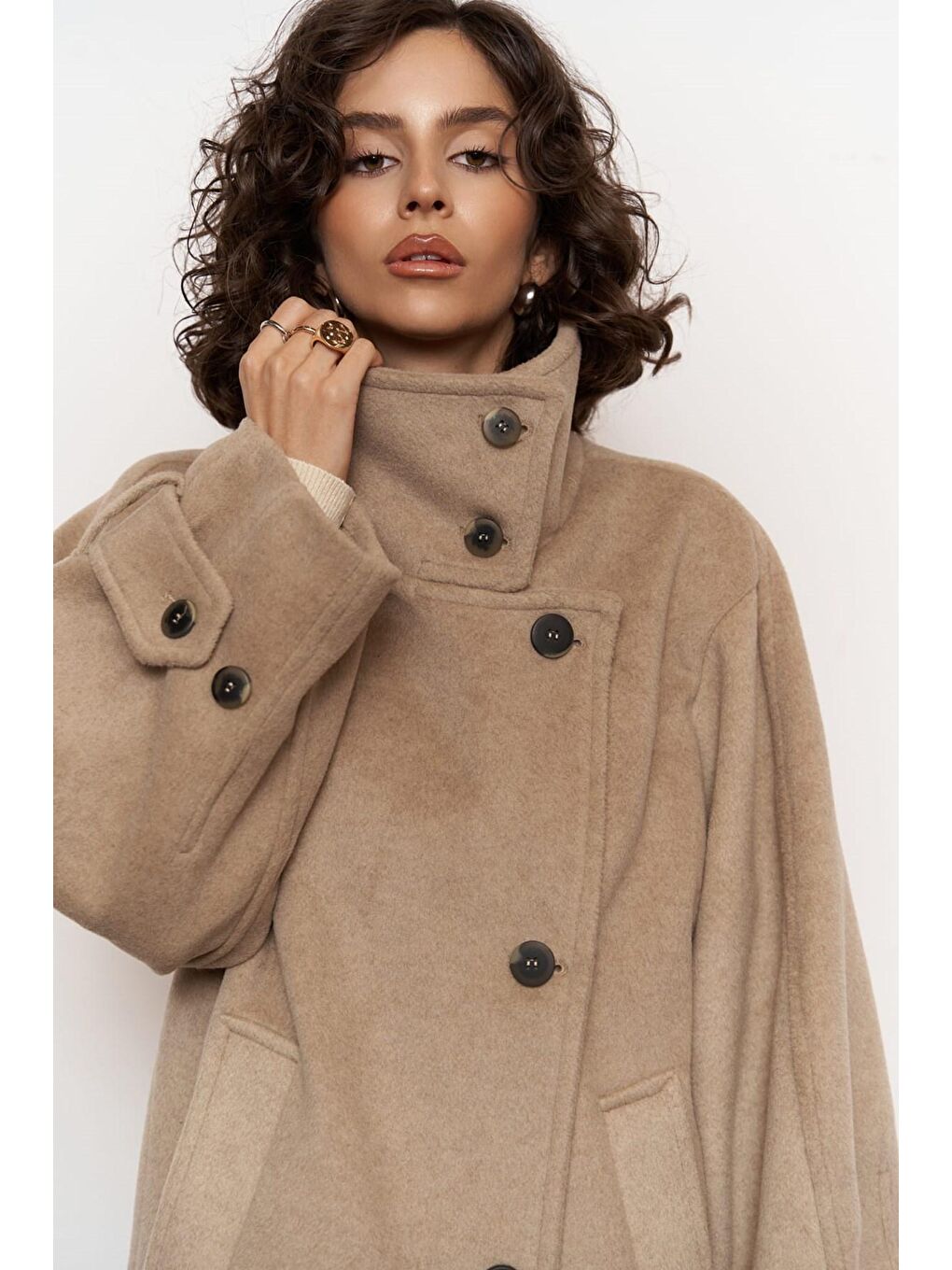 Bej Onyx Taupe Kaşe Kaban-3