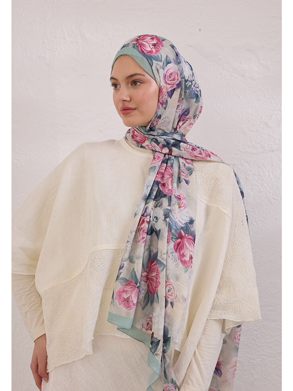 Mavi MAGNOLIA DESEN RAMİ ŞAL SOFT YEŞİL-1