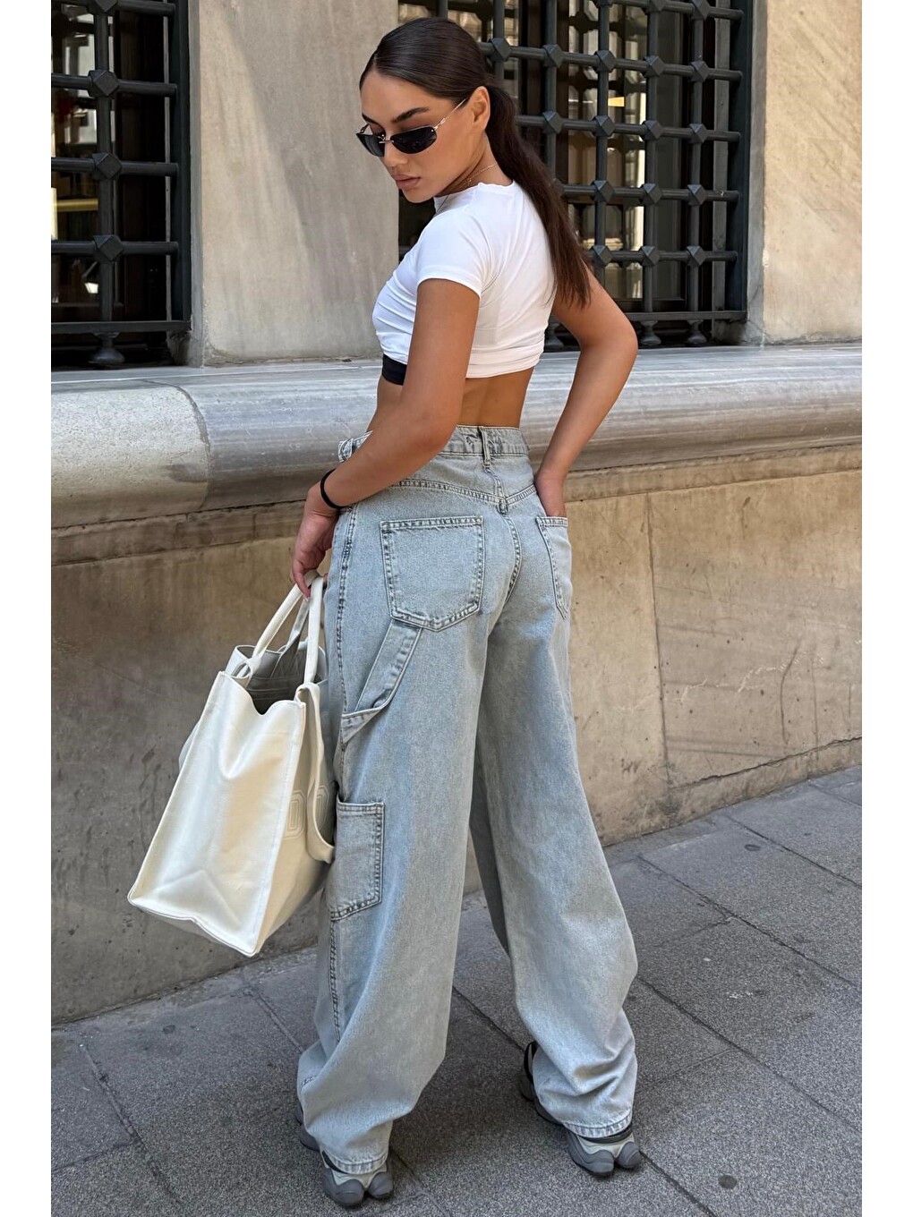 Açık Mavi Kargo Kemer Detaylı  Baggy Kadın Jean Mg2874-1
