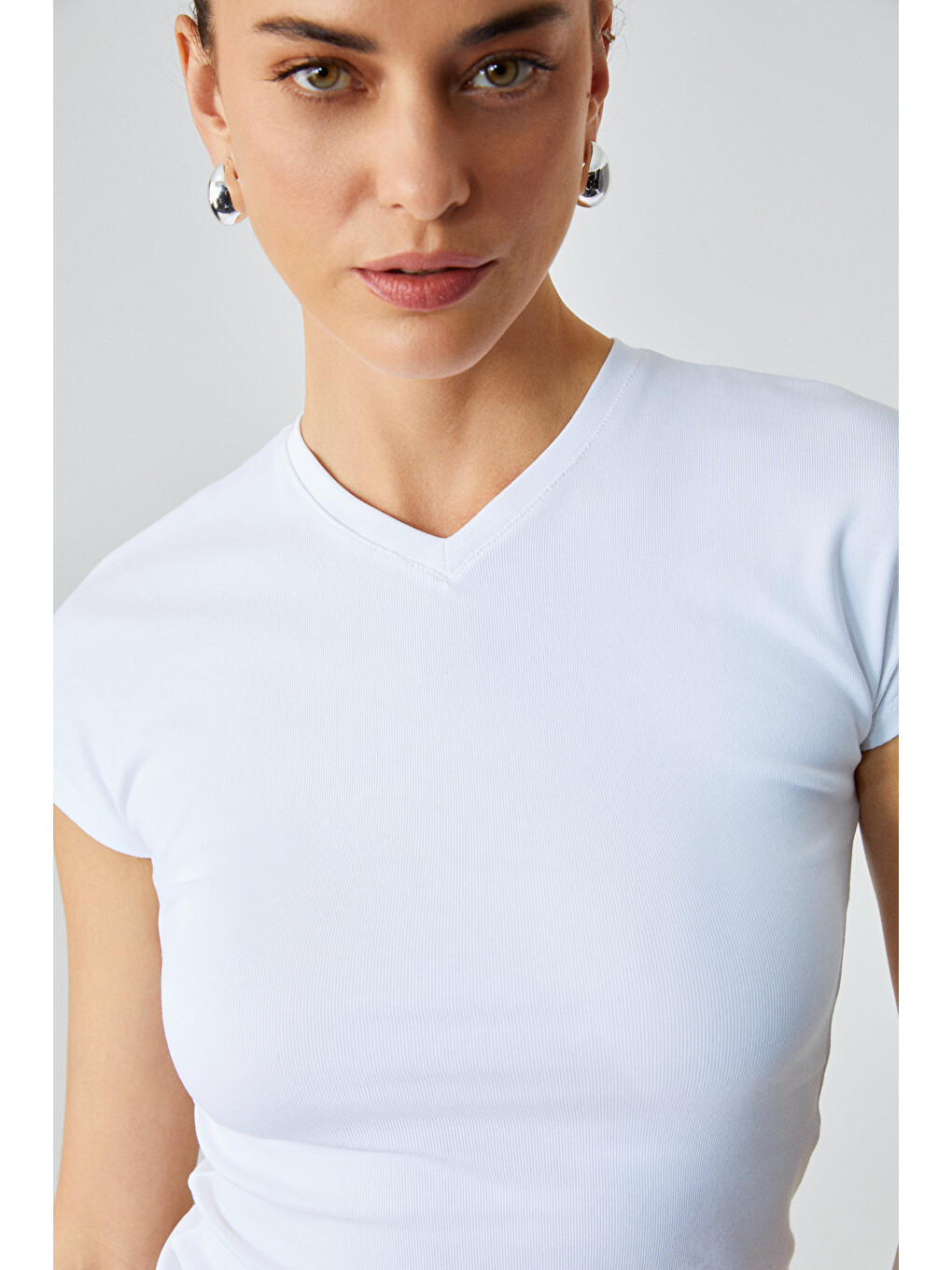 Marta Kadın Yuvarlak Yaka Kısa Kol Slim Beyaz T-shirt-3