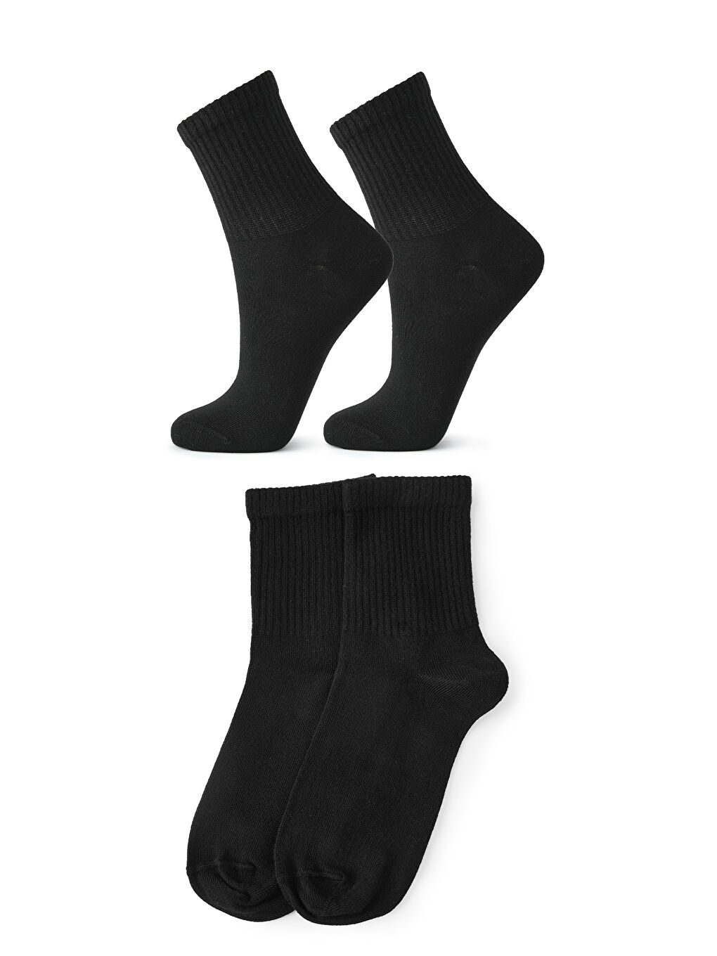 Unisex Siyah 2 Çift Düz Pamuklu Kolej Çorap