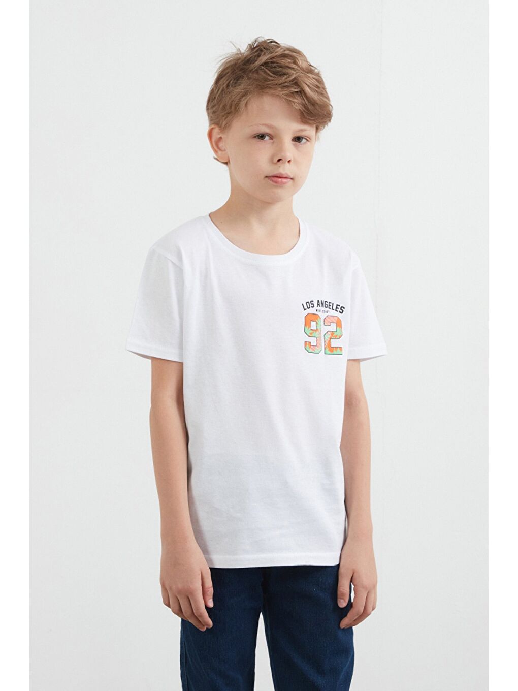 Beyaz Önü Ve Arkası 92 Baskılı Erkek Çocuk Tişört-1