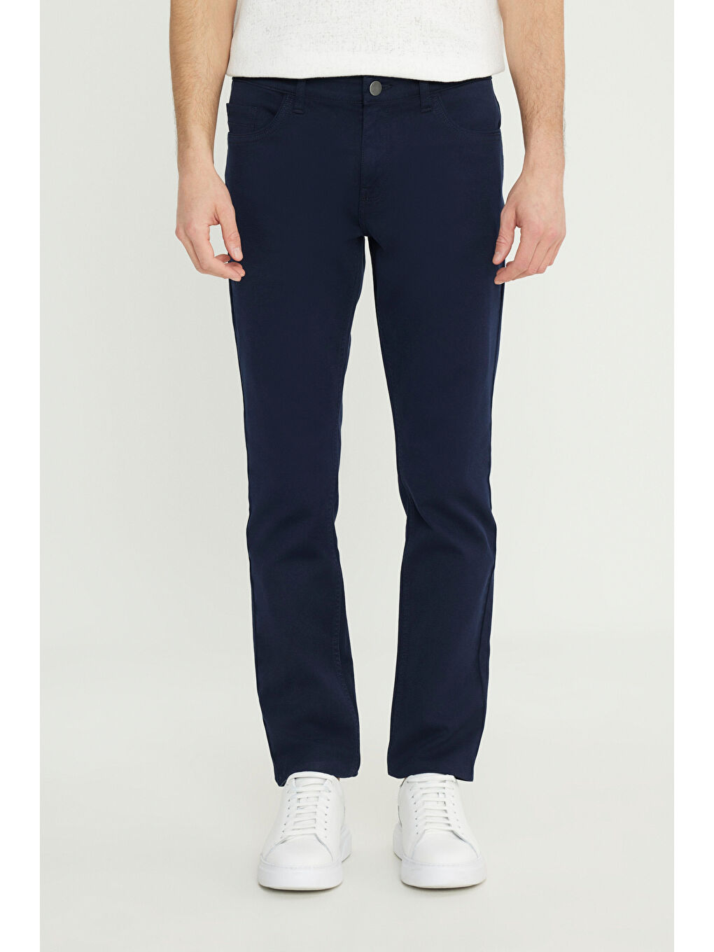 Erkek Lacivert Pamuklu Slim Fit Dar Kesim 5 Cepli Armürlü Esnek Casual Pantolon-1