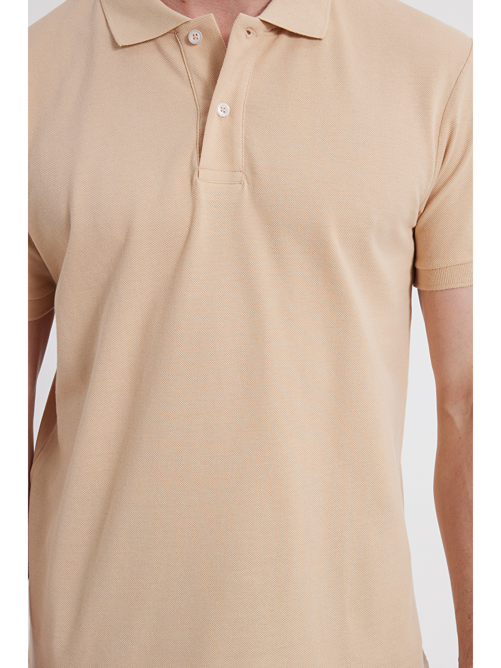 Slim Fit Dar Kesim %100 Pamuk Erkek Polo Yaka Bej Tişört-4