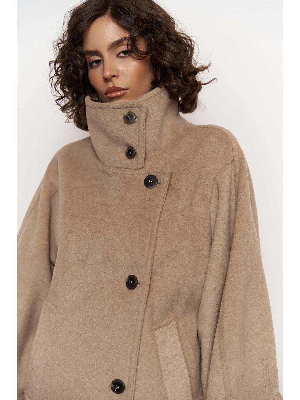 Bej Onyx Taupe Kaşe Kaban-7