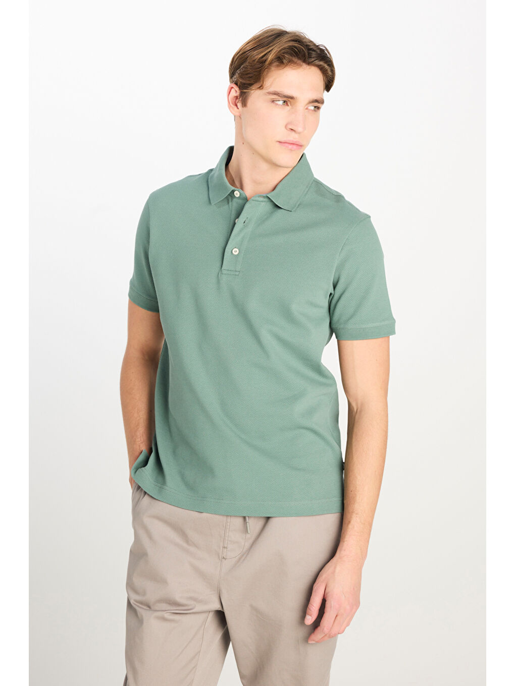 Regular Fit Normal Kesim Pamuklu Koyu Yeşil Polo Yaka Tişört-1