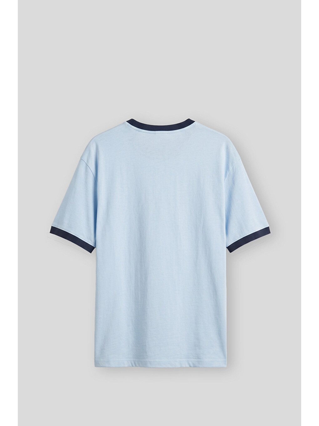Erkek Süper Oversize La Baskılı Kontrast Yaka T-shirt Bebek Mavi-1