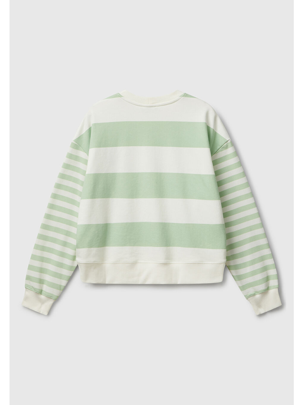 Kadın Açık Yeşil Pamuk Karışımlı Göğsü Logo Baskılı Renk Bloklu Sweatshirt-3