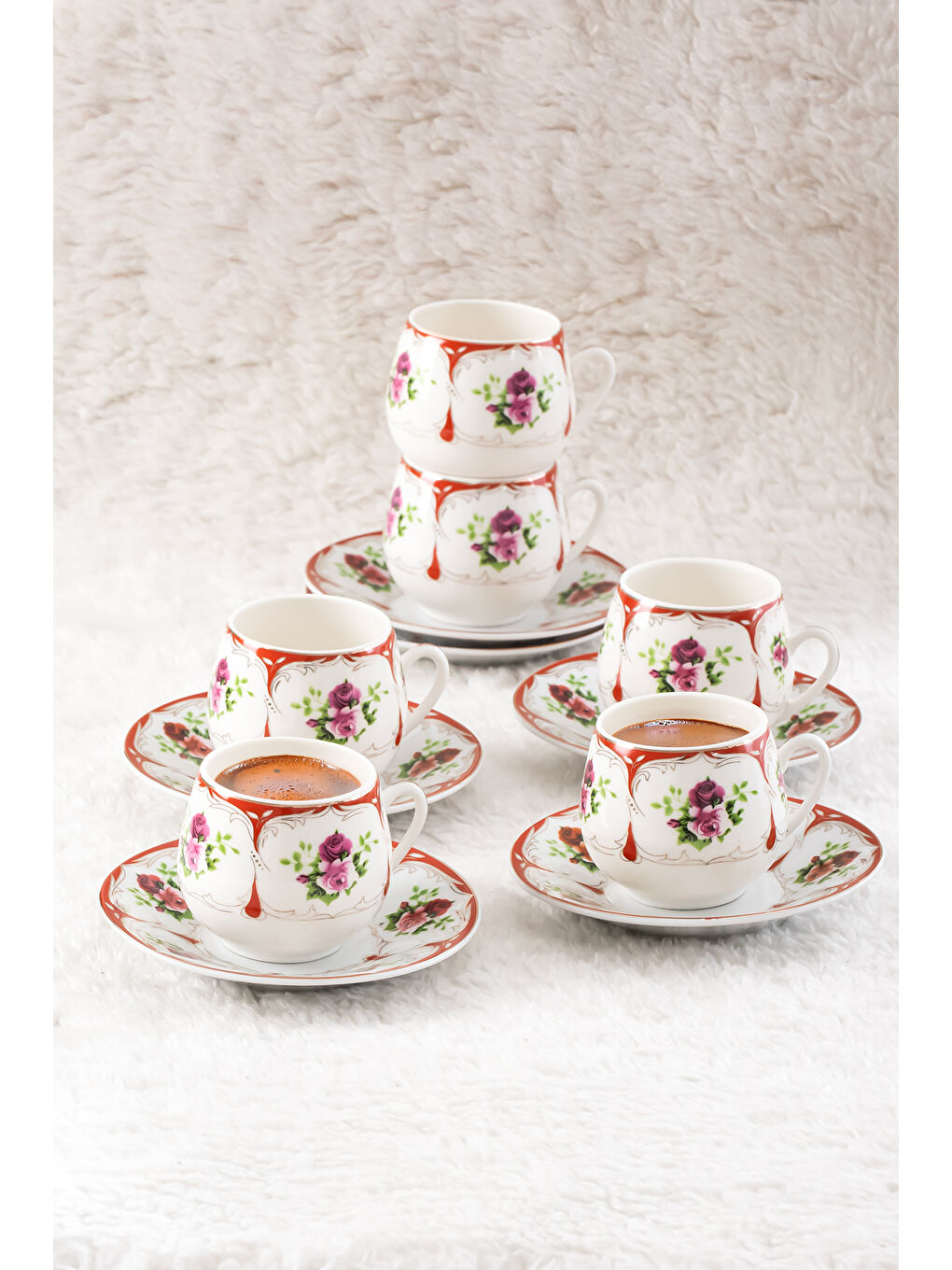 Beyaz 101767-2 Geısha 6 Kişilik Türk Kahve Fincan Takımı 100ml