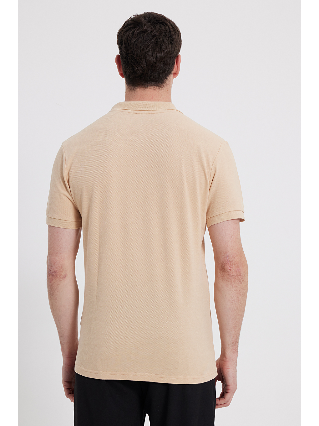 Slim Fit Dar Kesim %100 Pamuk Erkek Polo Yaka Bej Tişört-5