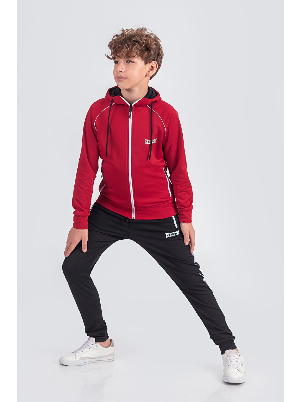 Kırmızı Kapüşonlu Dalkgıç Kumaş Eşofman Takımı Athletic ESF2242-1