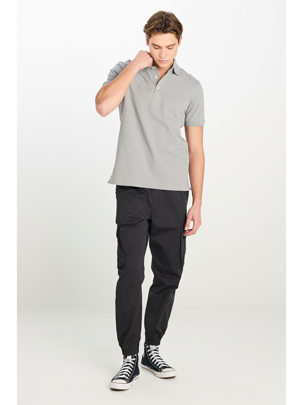 Regular Fit Normal Kesim Pamuklu Gri Polo Yaka Tişört-2