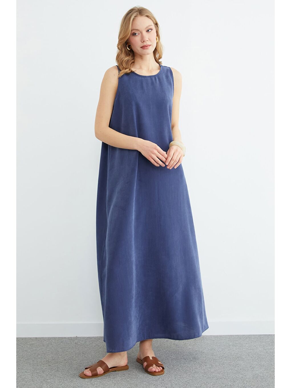 Lacivert Fermuarlı Salaş Maxi Boy Elbise-1