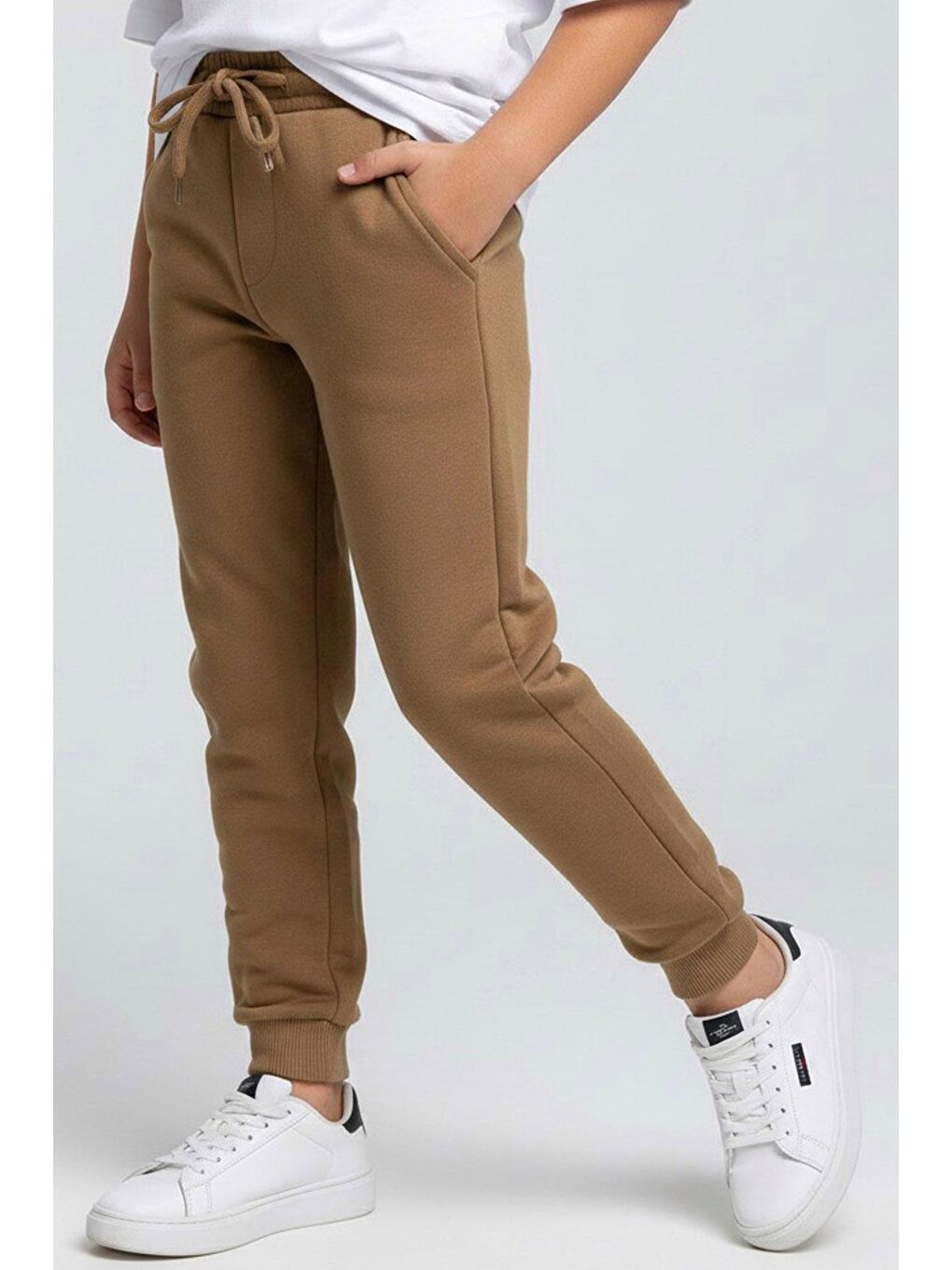 Erkek Çocuk Eşofman Altı Bağcıklı Cepli Beli Lastikli Açık Kahverengi (6-9 Yaş)-1