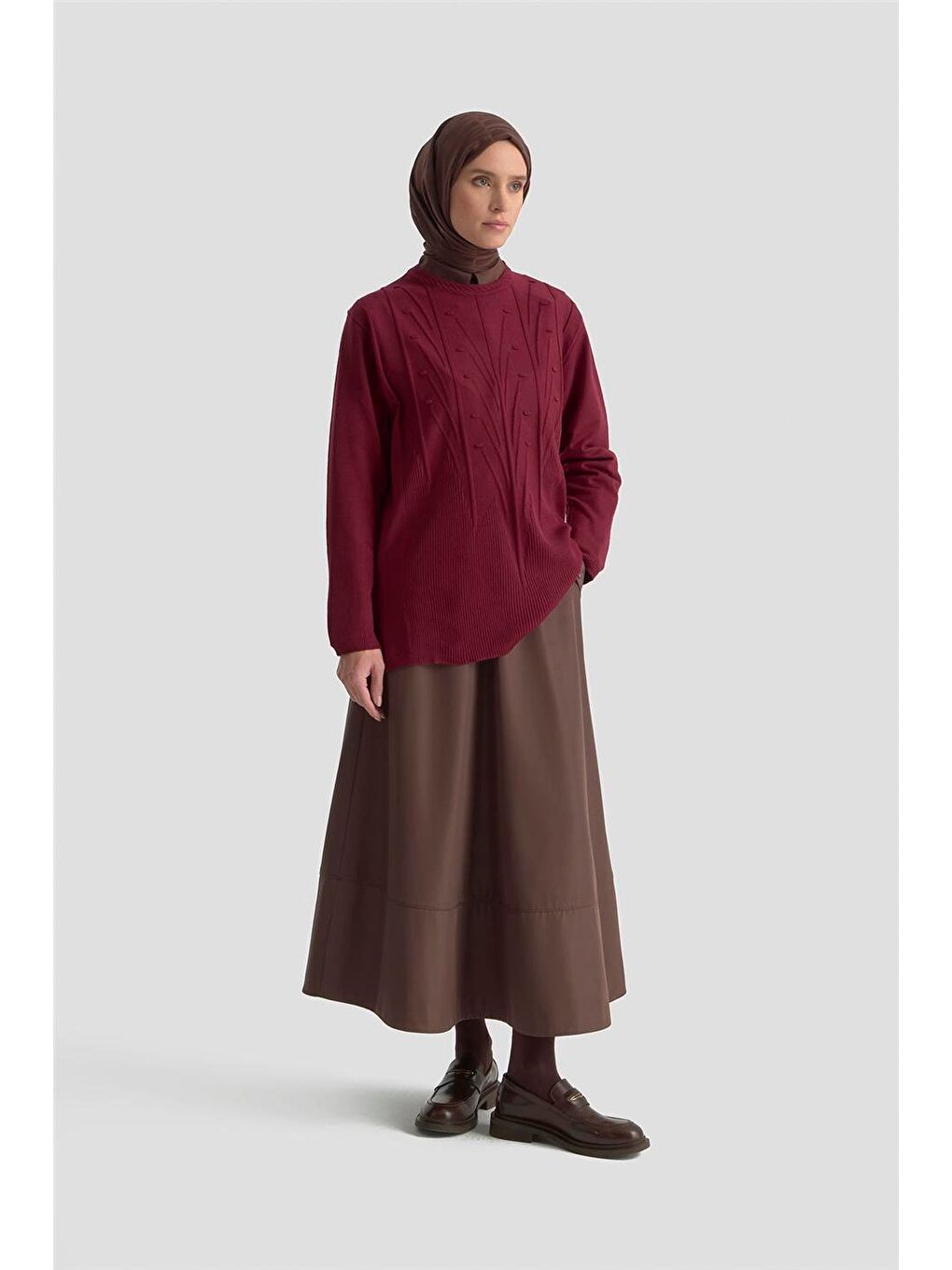 Başak Desenli Kazak 25Kd7006 Bordo