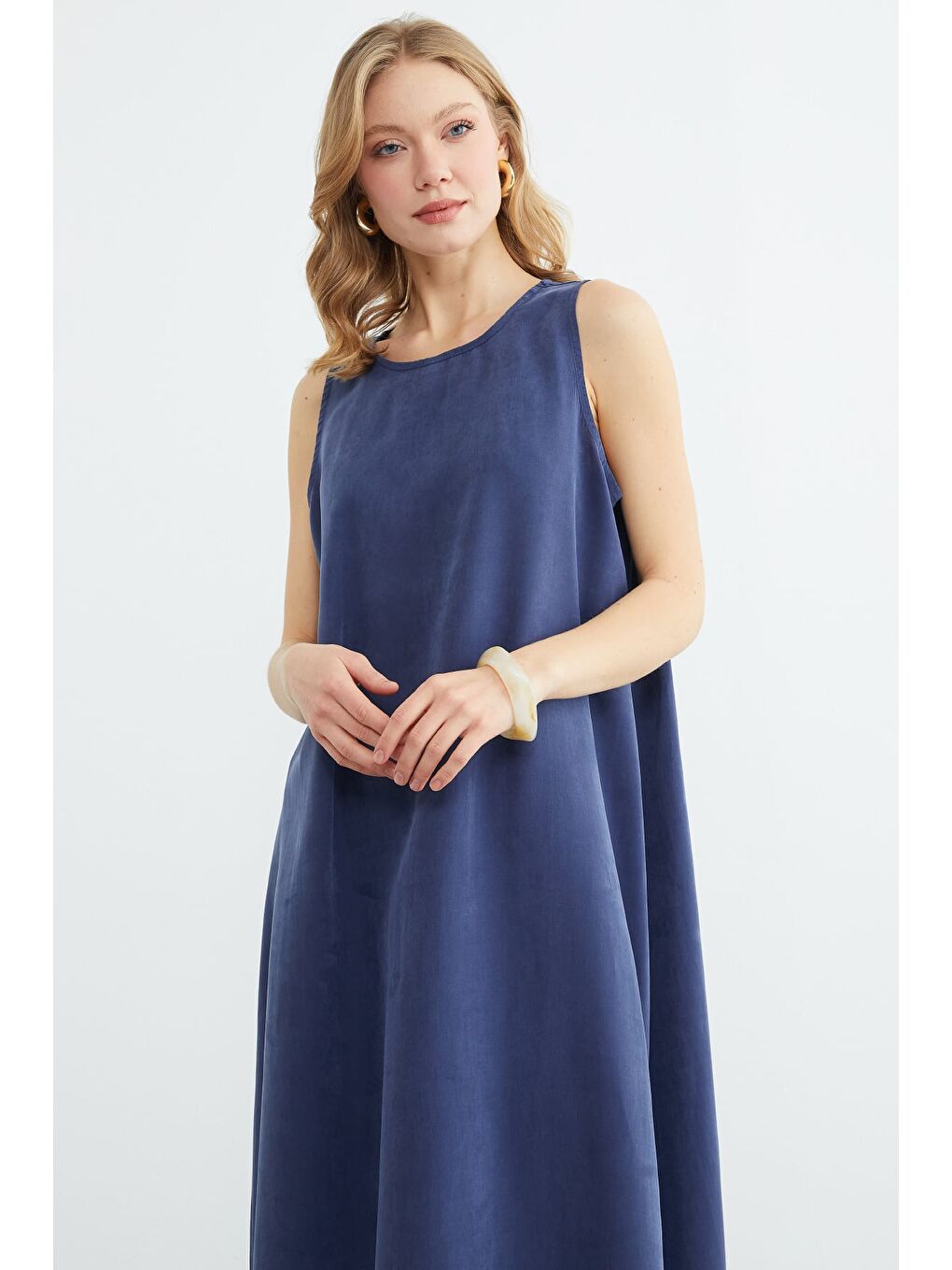 Lacivert Fermuarlı Salaş Maxi Boy Elbise-3