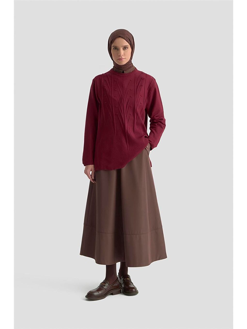 Başak Desenli Kazak 25Kd7006 Bordo-1
