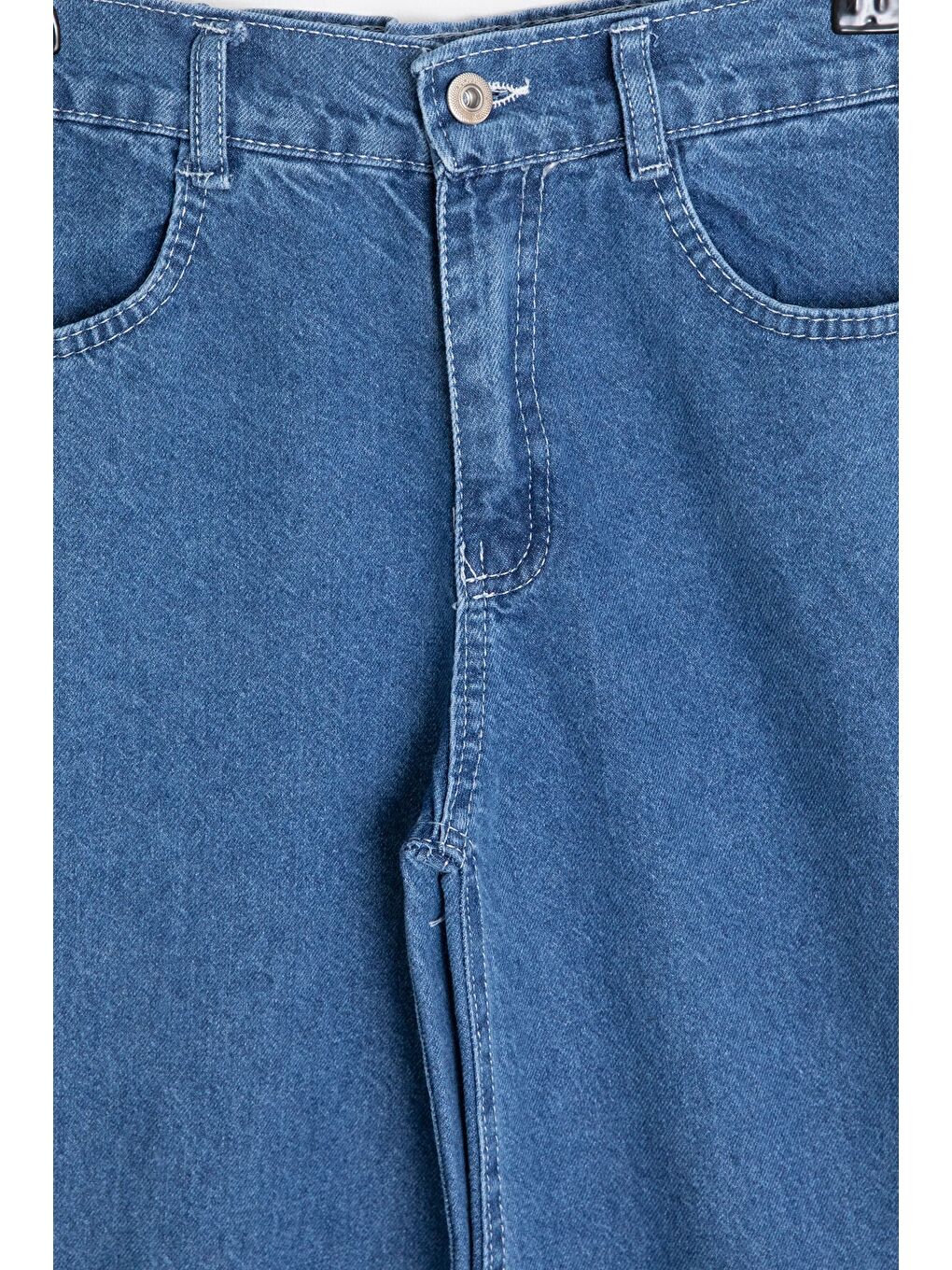 Mavi İnci Detaylı Geniş Paça Pantolonlu Jean Yelekli Kız Çocuk 3lü Takım 24072-4