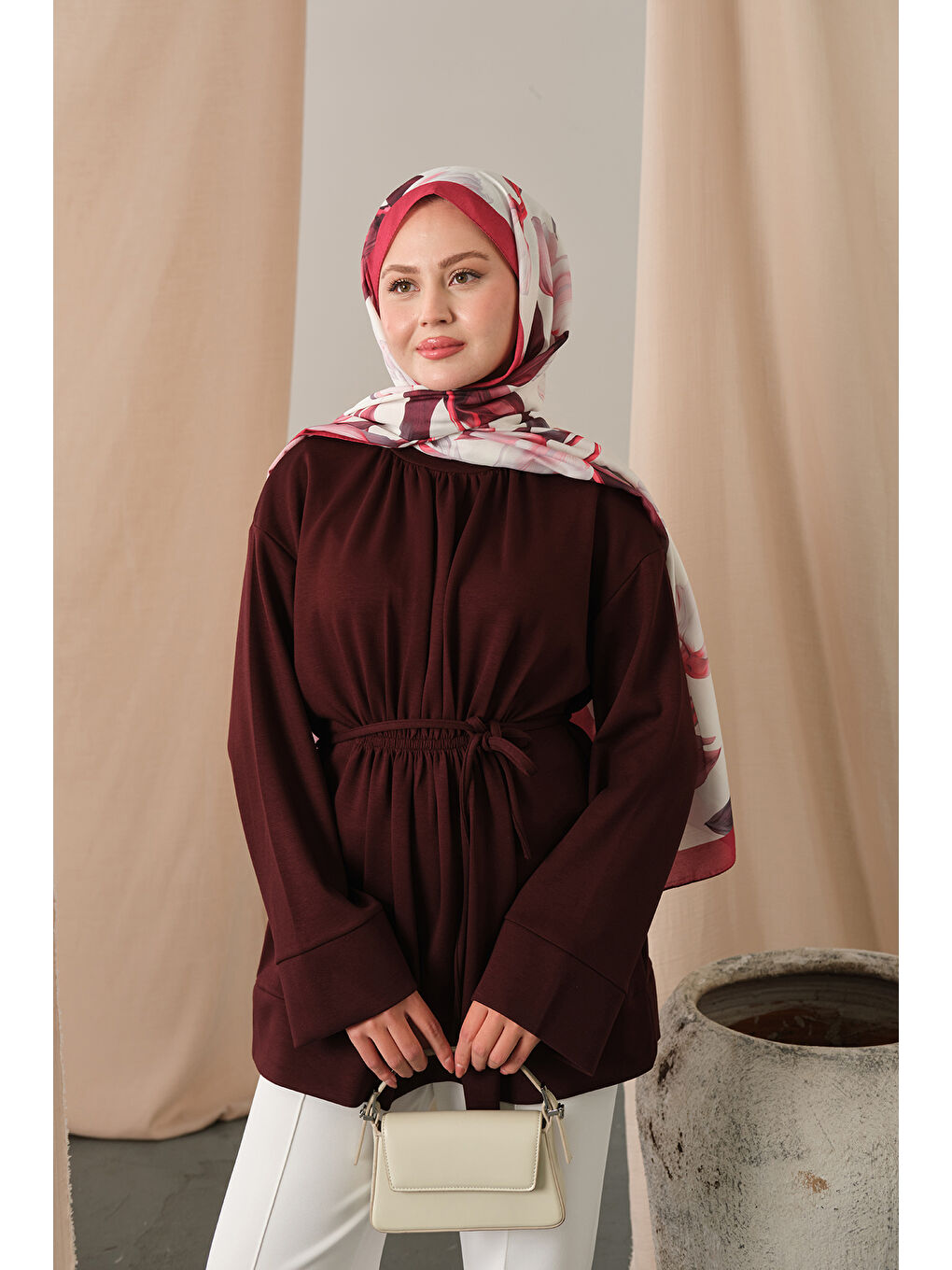 Kadın Beli Lastikli Tunik Bordo