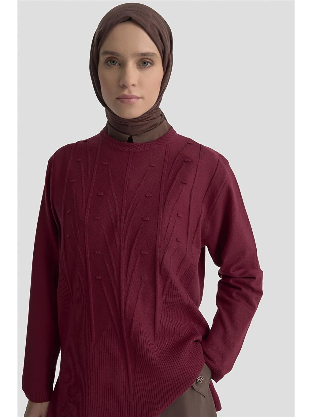 Başak Desenli Kazak 25Kd7006 Bordo-2