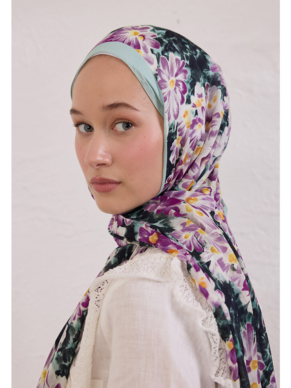 Yeşil CHERRY BLOSSOM DESEN RAMİ ŞAL NİLÜFER-3