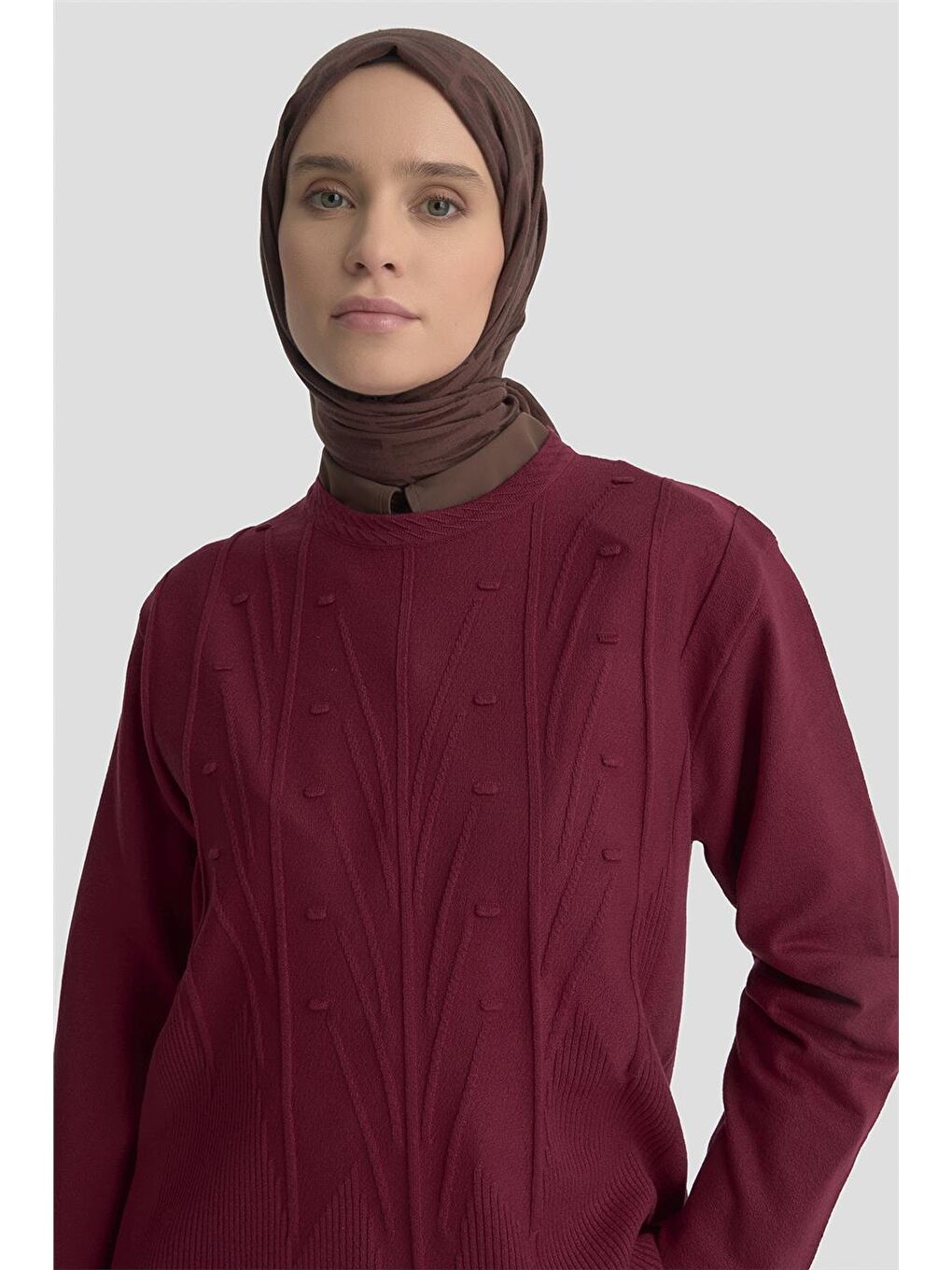 Başak Desenli Kazak 25Kd7006 Bordo-3