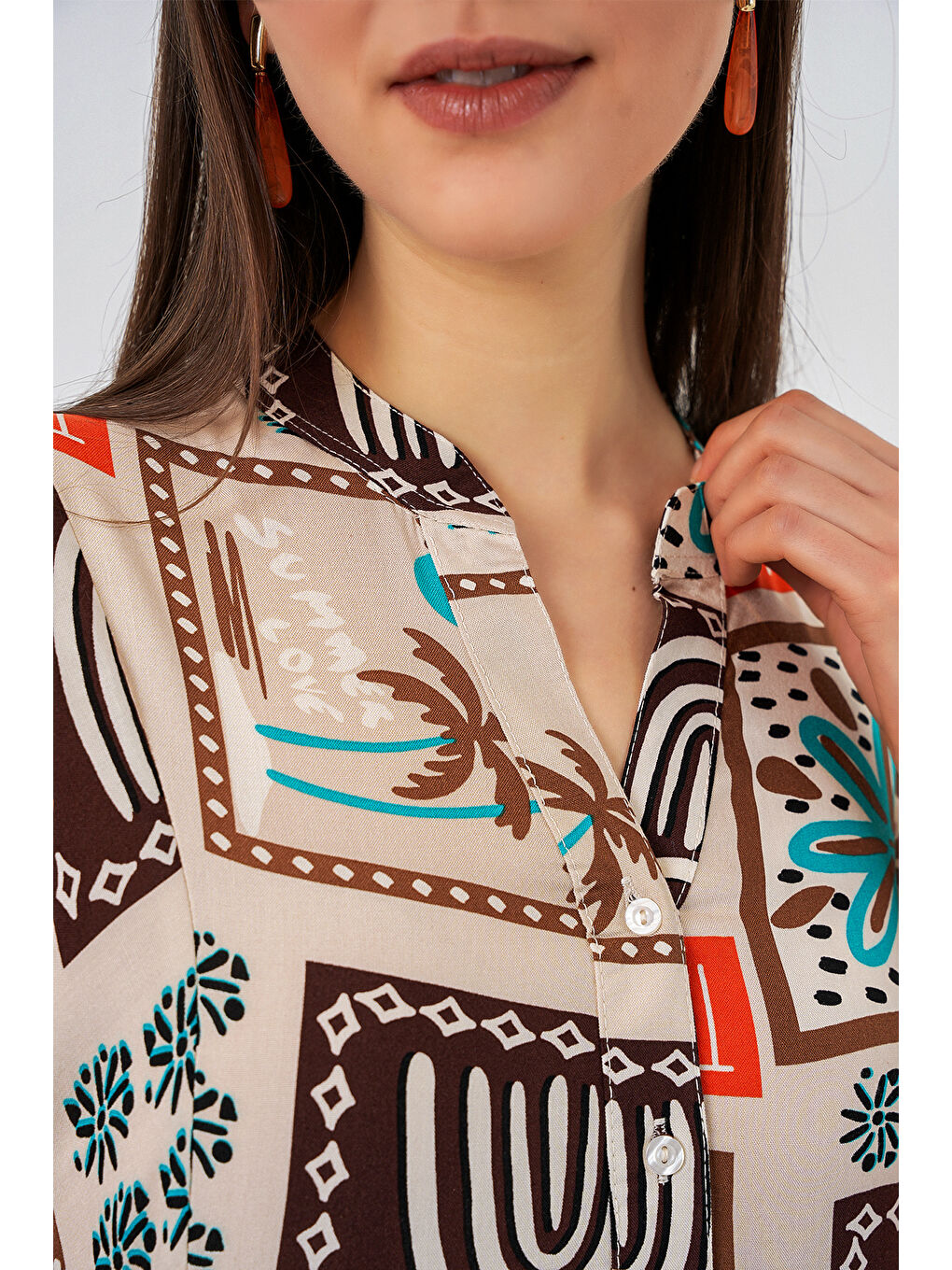 Kahverengi Kadın Desenli Uzun Tesettür Elbise 2585 - Koyu Kahve-4