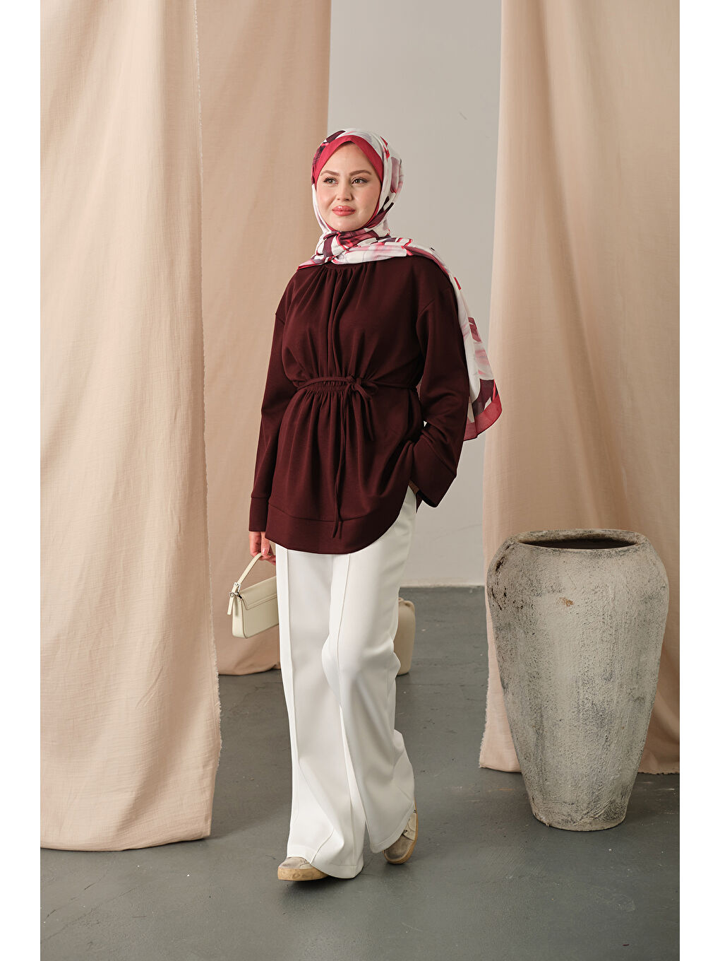 Kadın Beli Lastikli Tunik Bordo-1