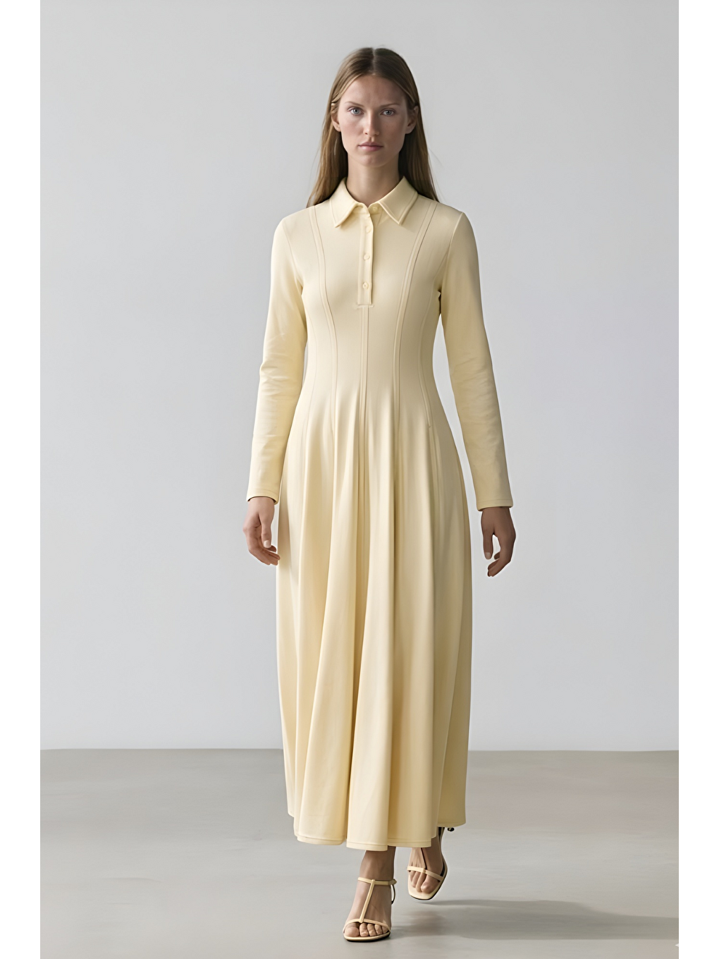 Sarı Parçalı Denim Elbise Butter Yellow-1
