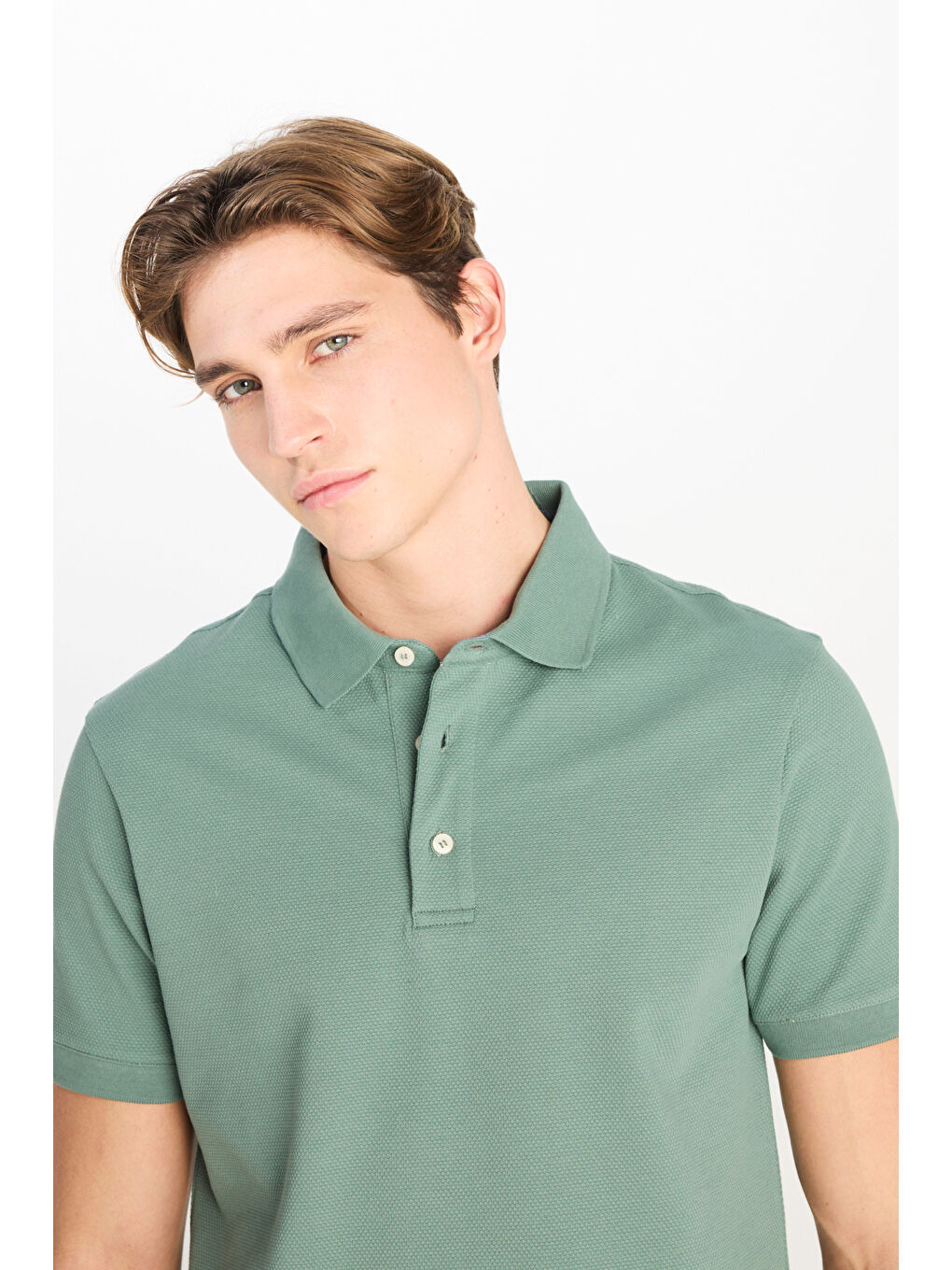 Regular Fit Normal Kesim Pamuklu Koyu Yeşil Polo Yaka Tişört-3