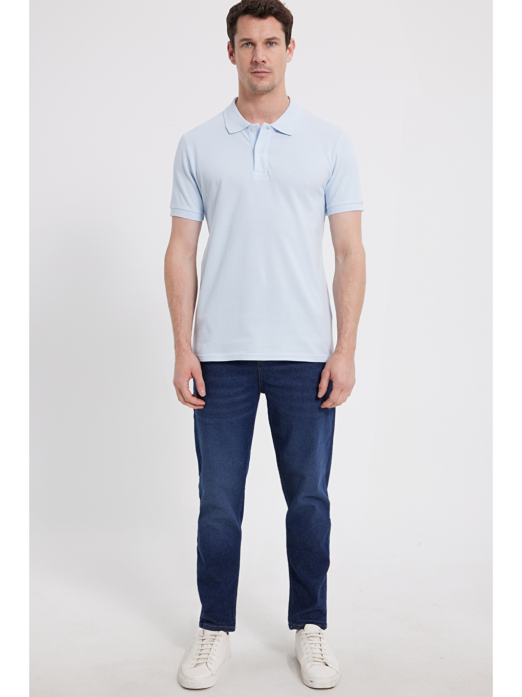 Slim Fit Dar Kesim %100 Pamuk Erkek Polo Yaka Turkuaz Tişört-1