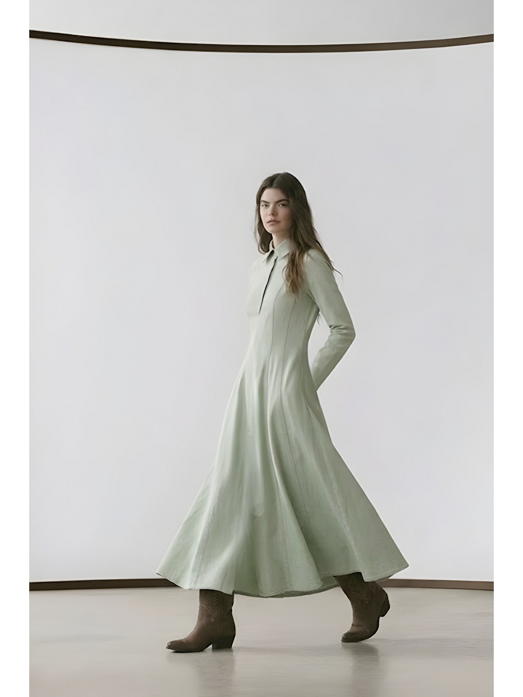 Yeşil LENA | Parçalı Denim Elbise Çağla-1