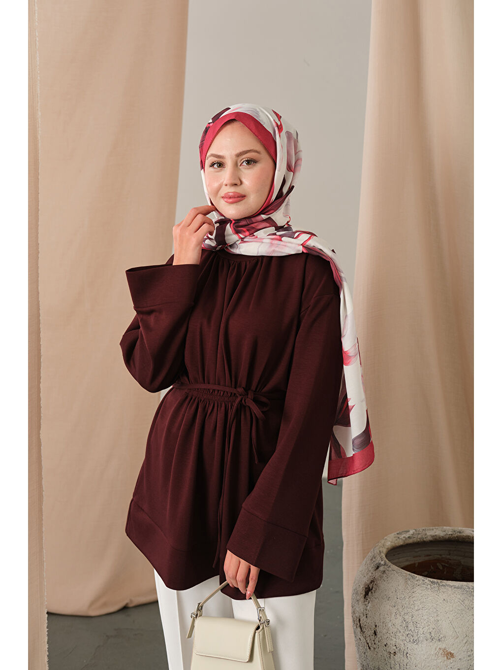 Kadın Beli Lastikli Tunik Bordo-2