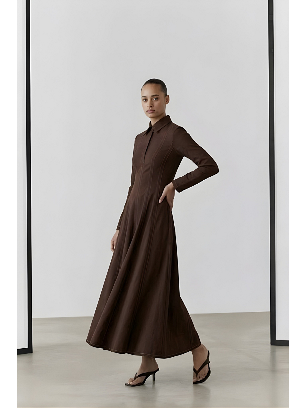 Kahverengi LENA | Parçalı Denim Elbise Kahve-2