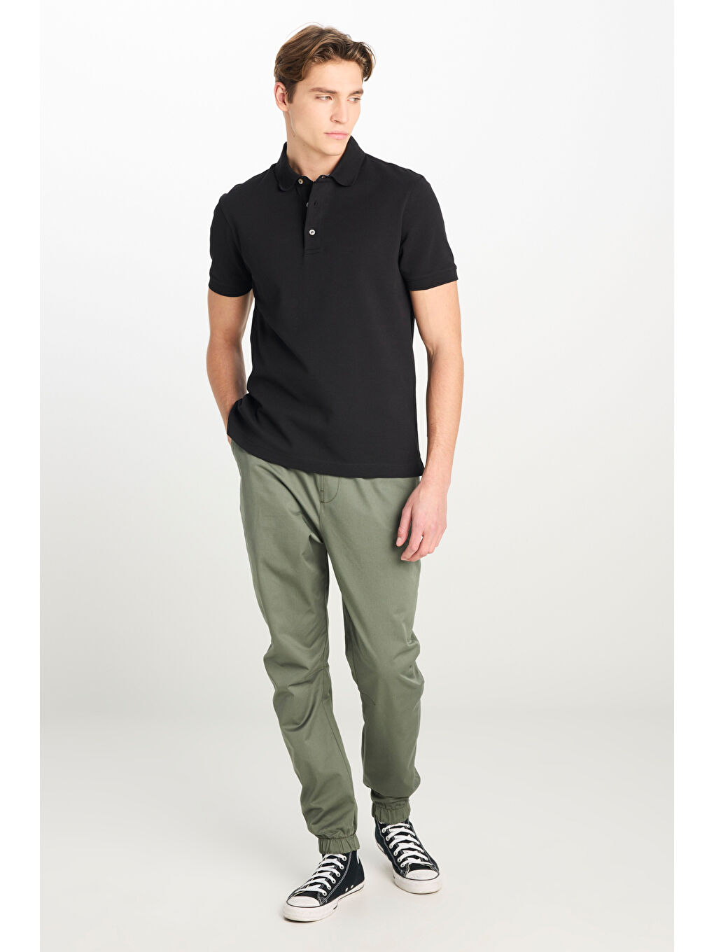 Regular Fit Normal Kesim Siyah Pamuklu Polo Yaka Tişört-2