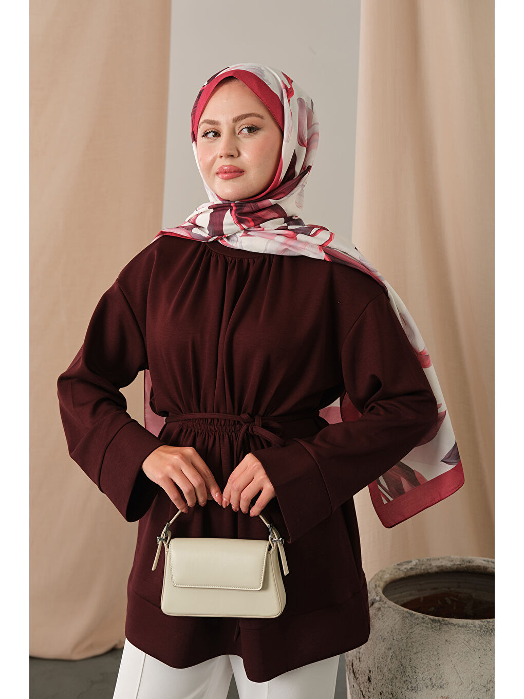 Kadın Beli Lastikli Tunik Bordo-3