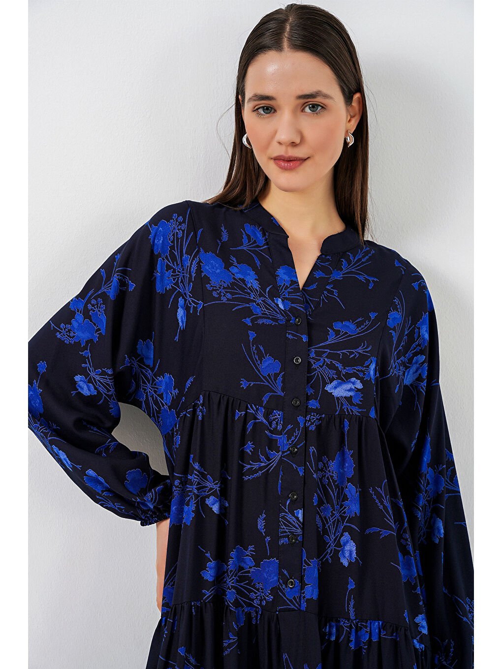 Kadın Desenli Uzun Tesettür Elbise 2585 - Siyah 9-1