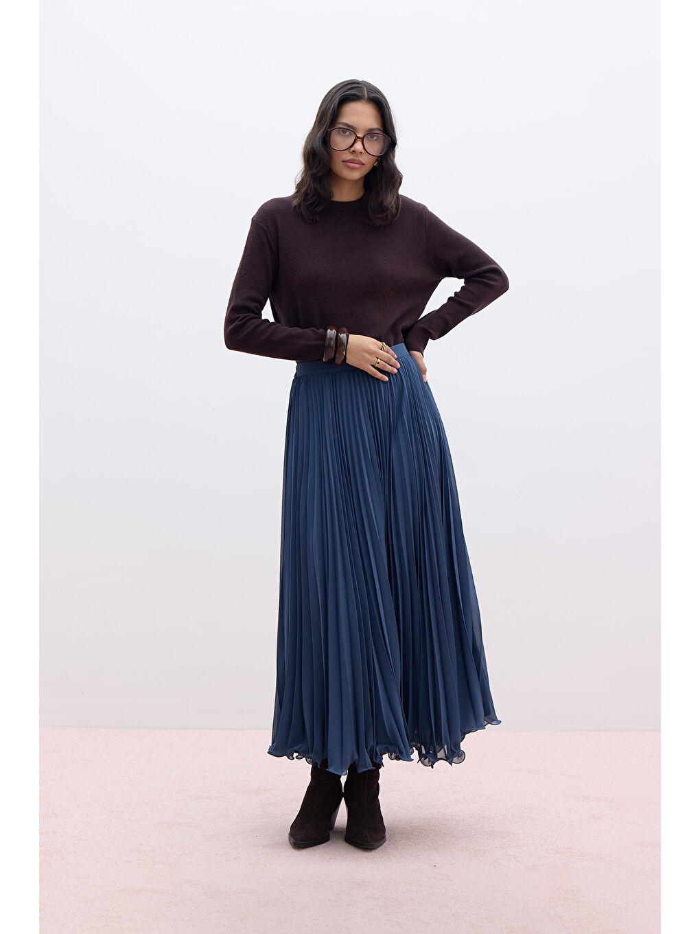 Pliseli Etek Petrol-3