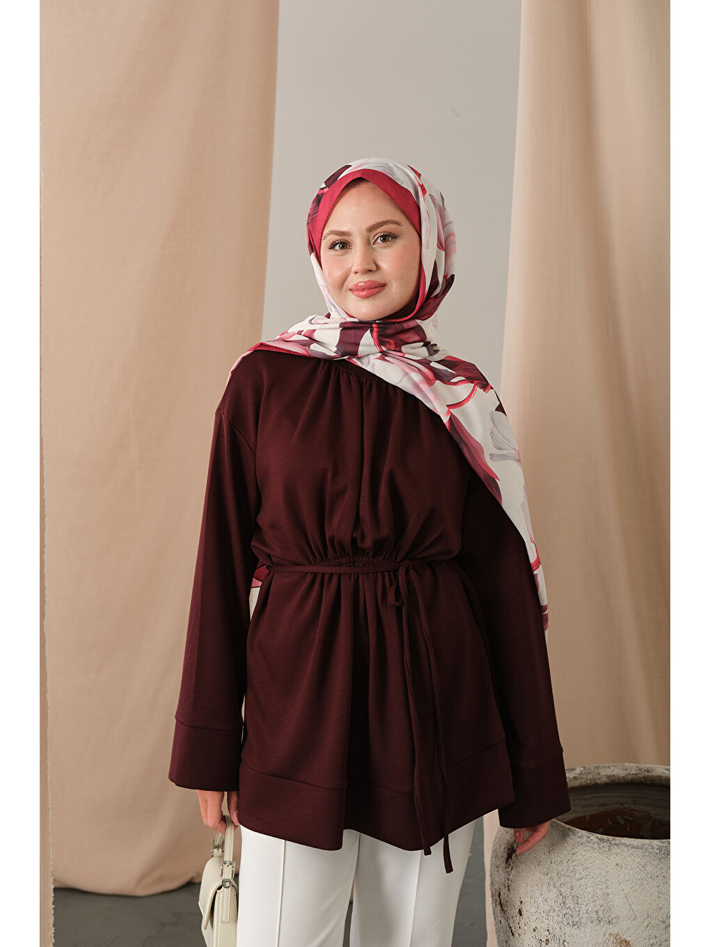 Kadın Beli Lastikli Tunik Bordo-4