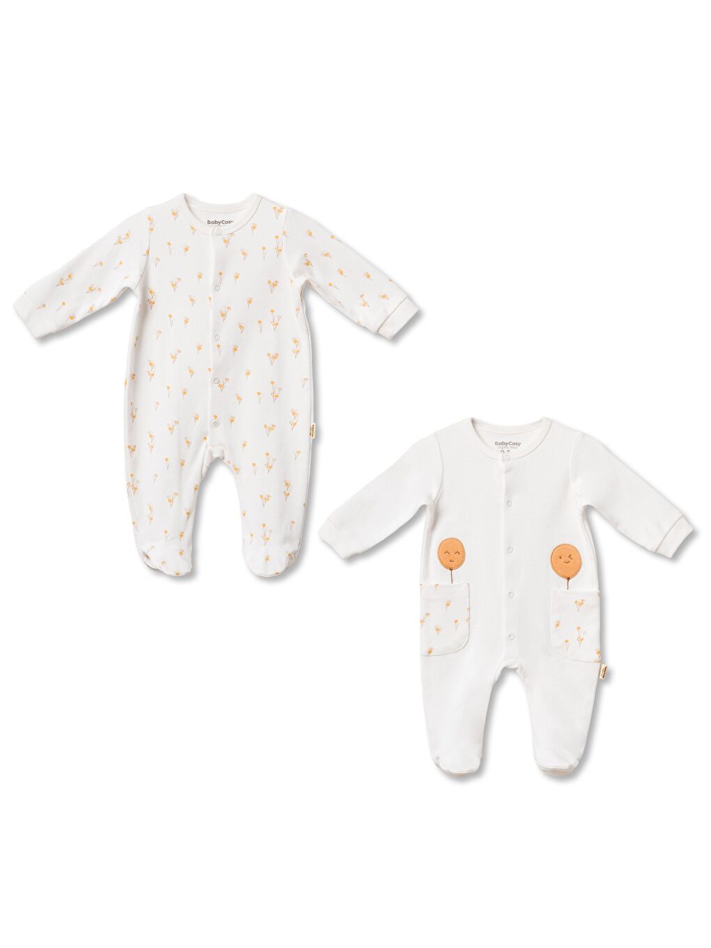 Karışık Unisex Bebek Pamuklu Ekru 2'Li Patikli Tulum Seti - Desenli Ve Cepli-1