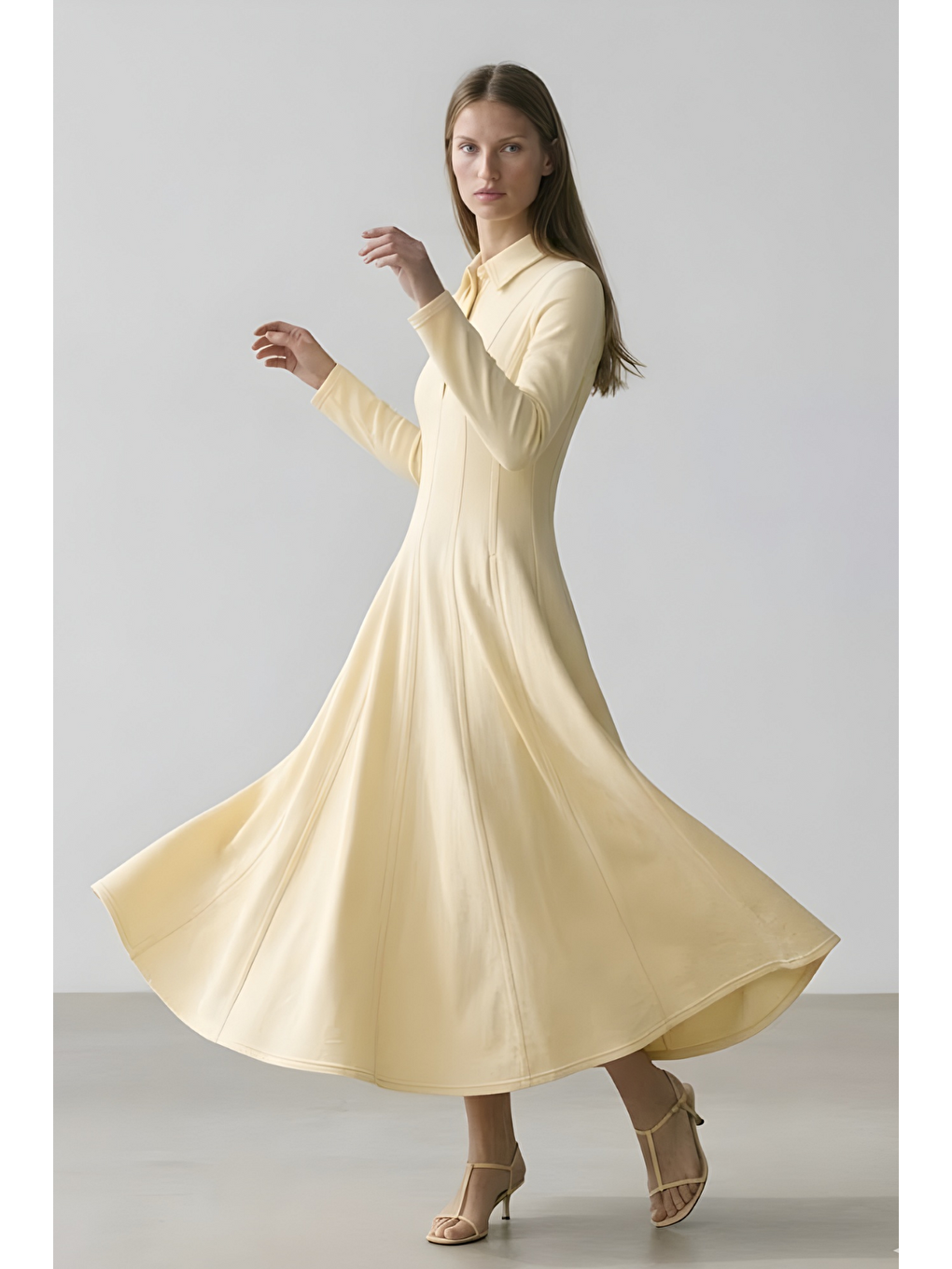 Sarı Parçalı Denim Elbise Butter Yellow-2