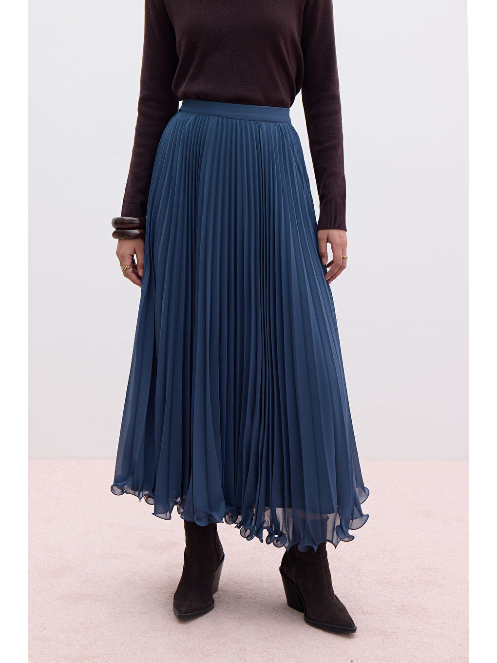 Pliseli Etek Petrol-4