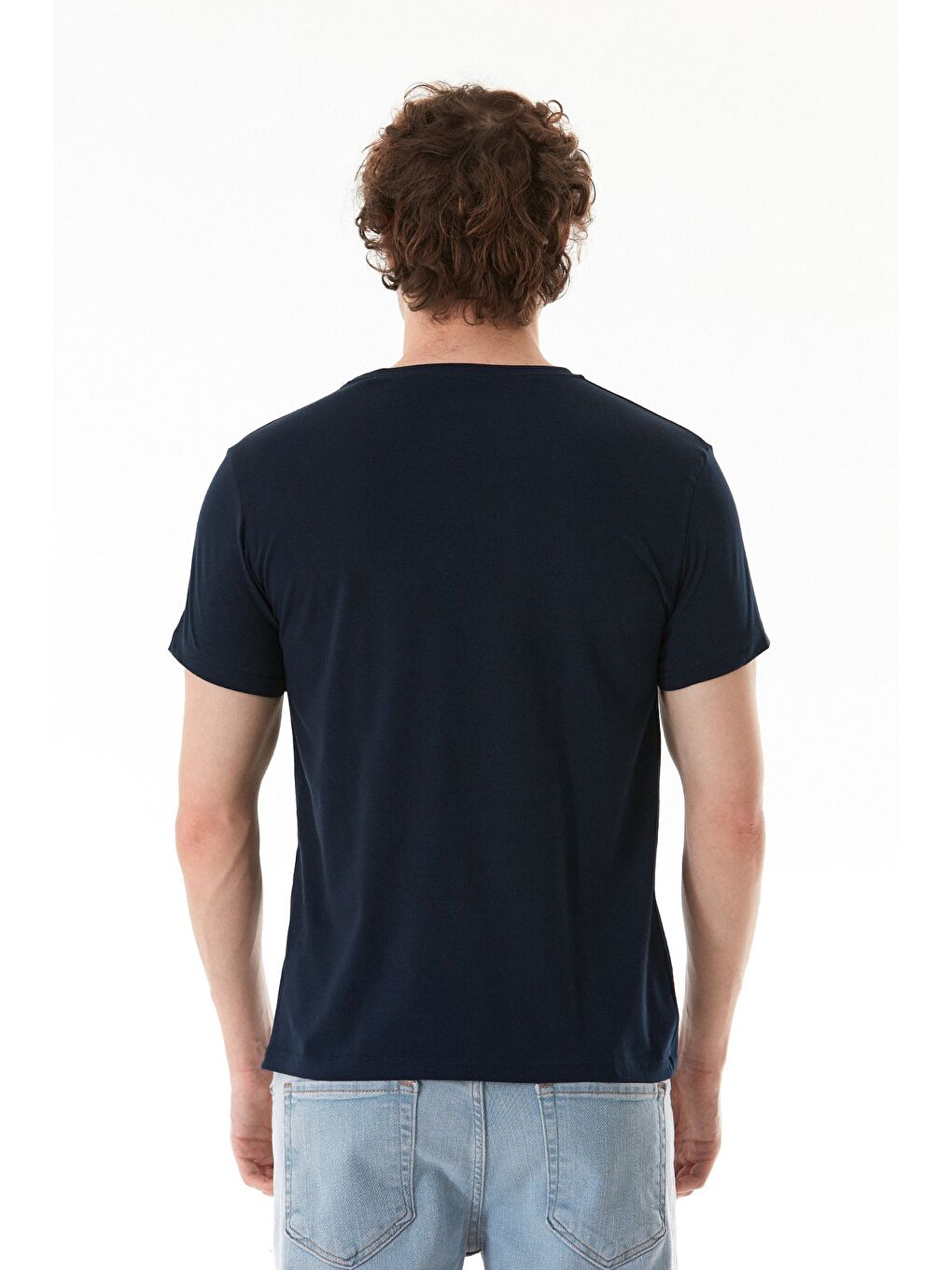 Lacivert Boston Yazı Baskılı Bisiklet Yaka Tişört-3