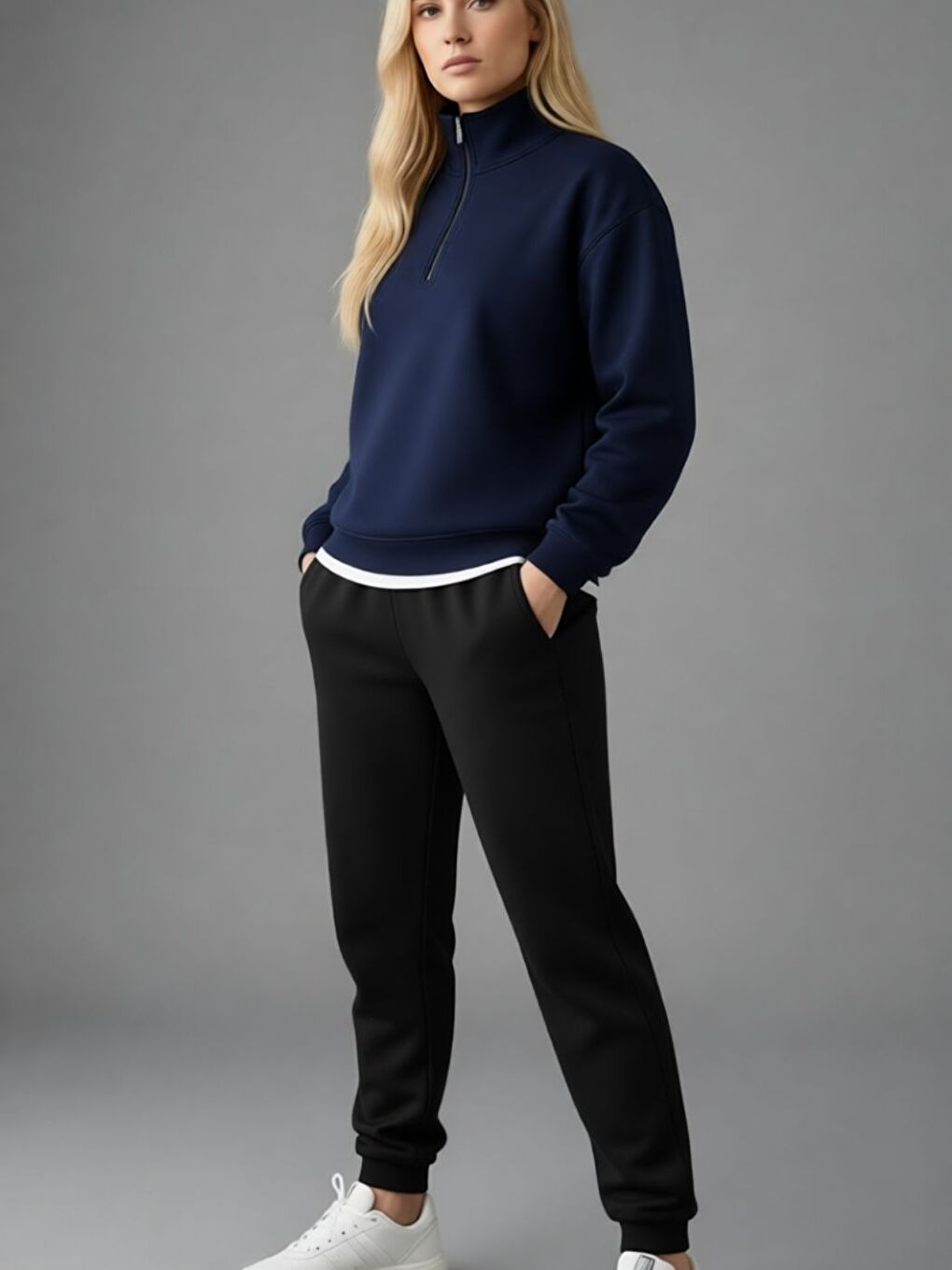 Kadın Lacivert Siyah Fermuar Detay Dik Yaka Eşofman Takım